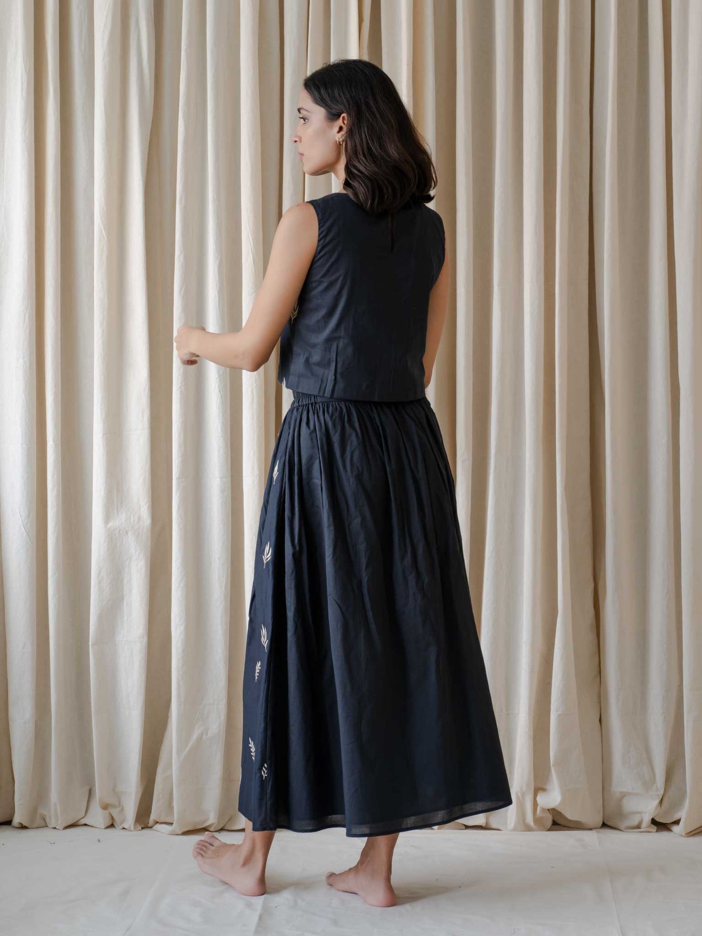 Vera Black Embroidery Gathered Skirt