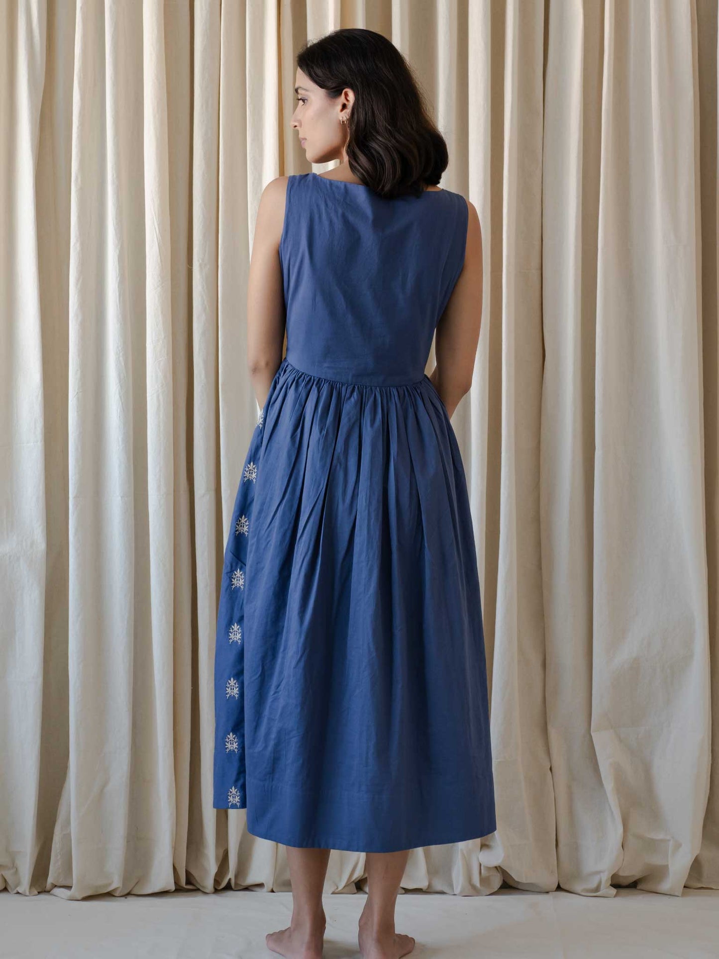 Celia Blue Embroidered Strap Dress