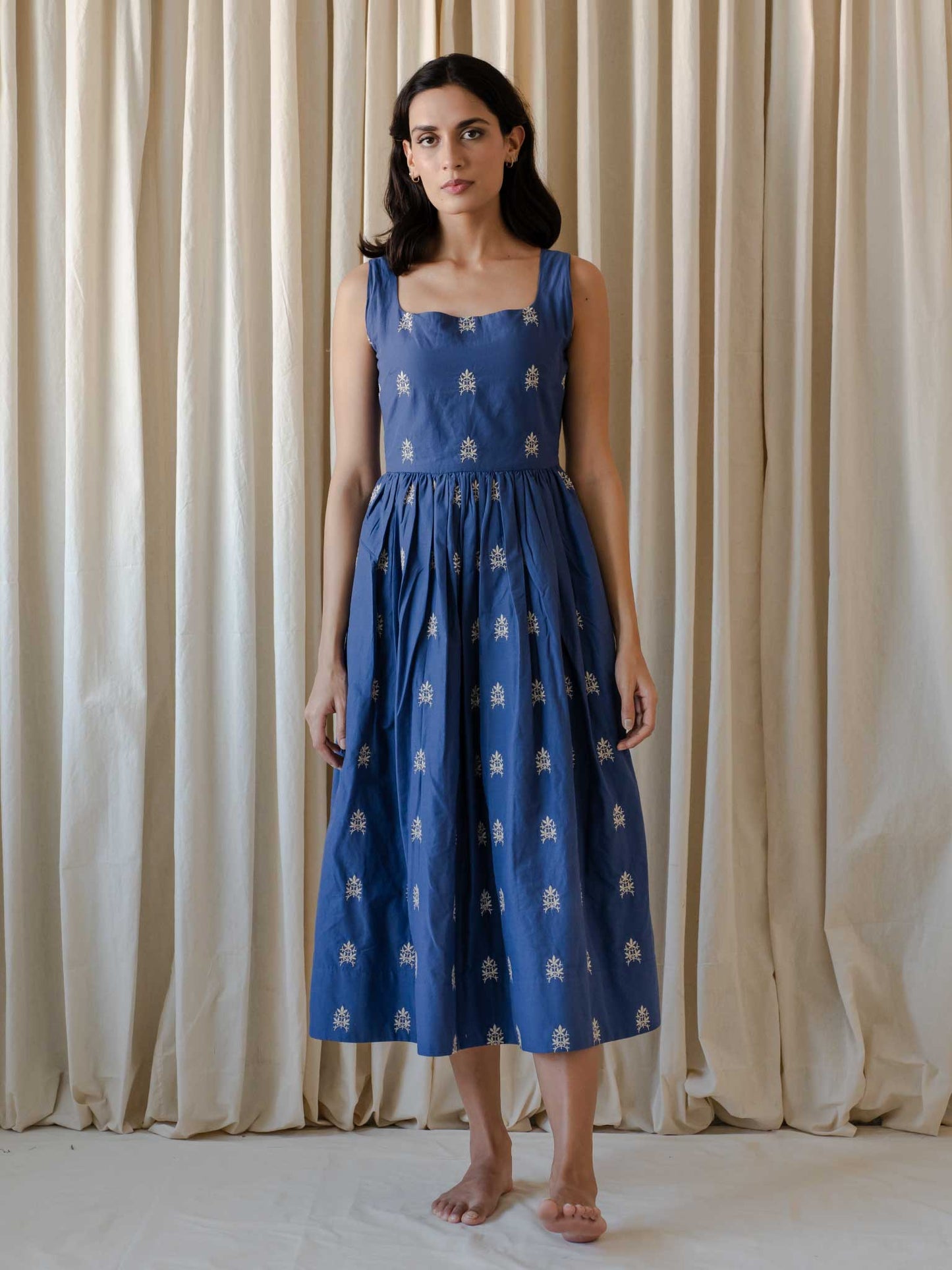 Celia Blue Embroidered Strap Dress