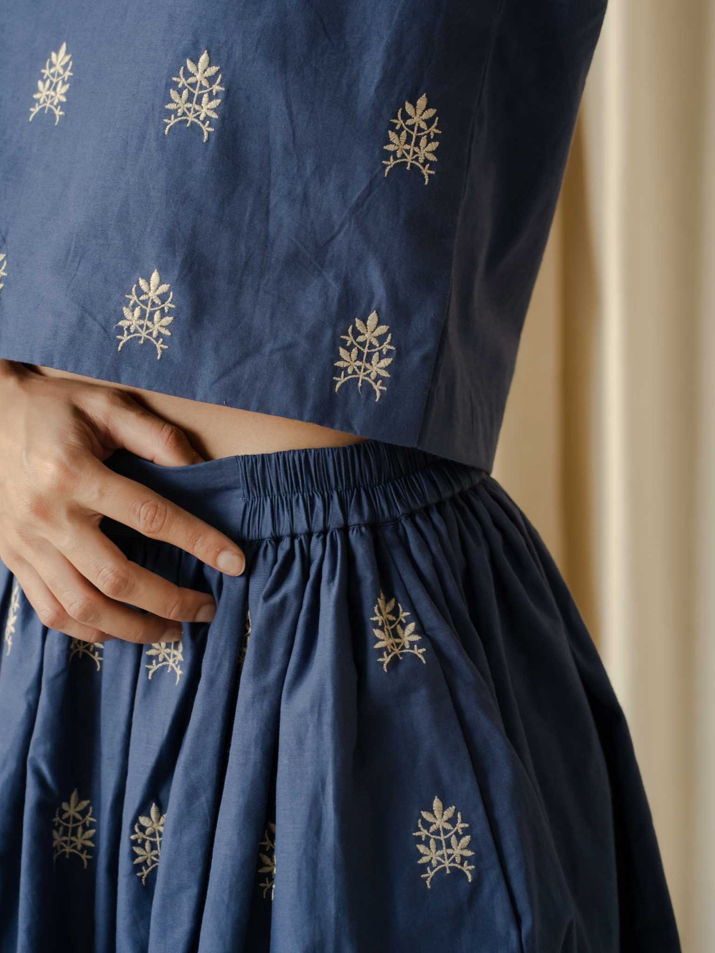 Mona Blue Embroidered Gathered Skirt