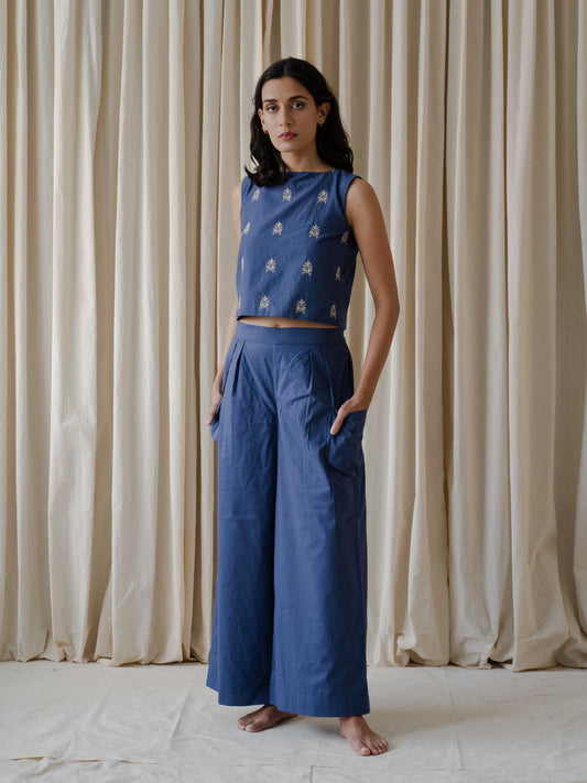 Rayne Solid Blue Flare Trousers