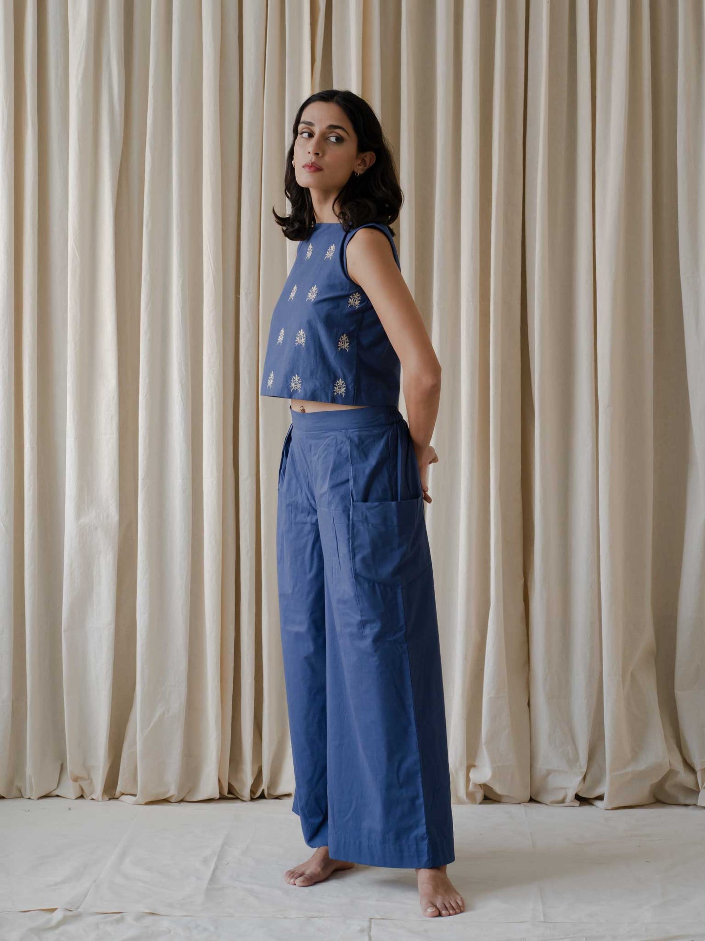 Rayne Solid Blue Flare Trousers