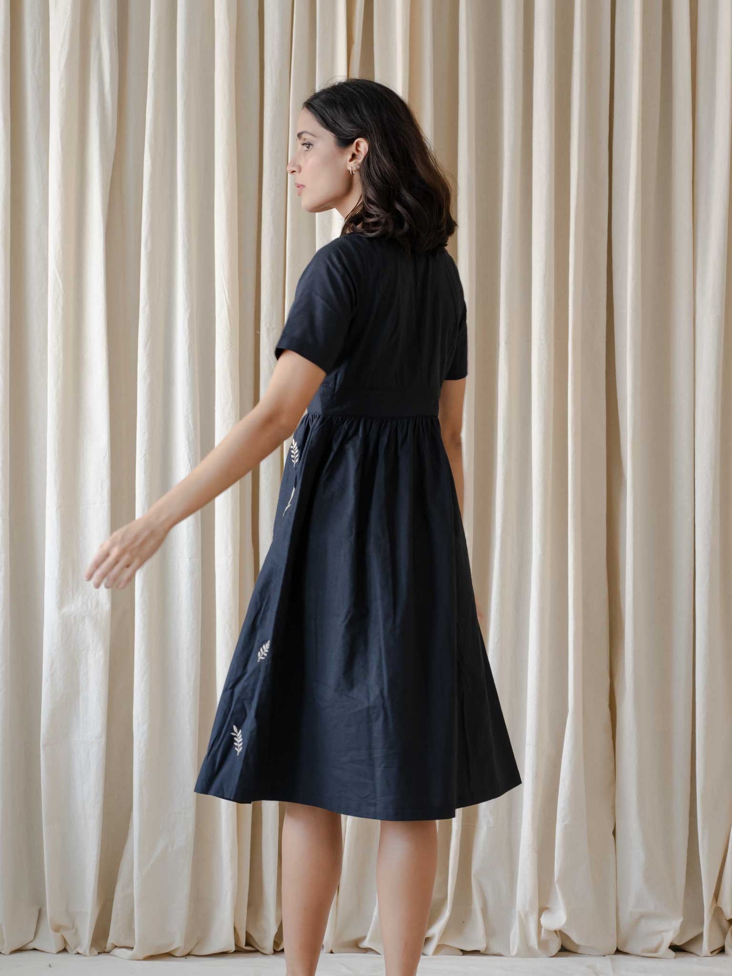 Becca Black Embroidered Midi Dress