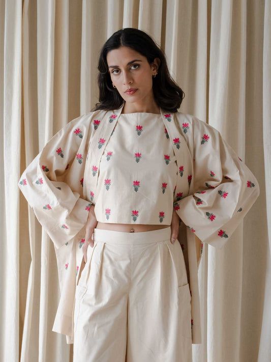 Nina Beige Embroidered Kimono