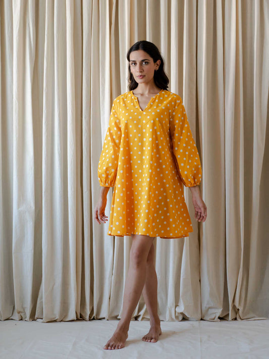 Dawn Yellow Polka A-line dress